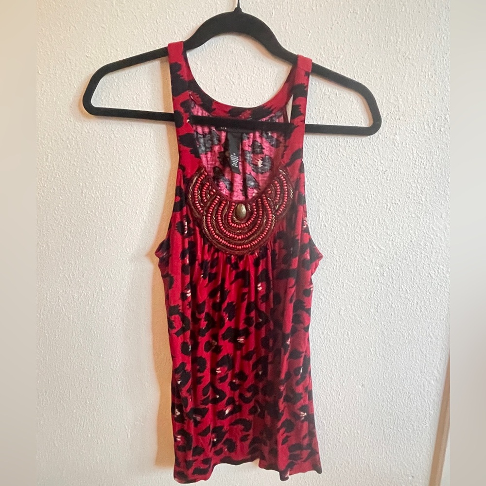 INC red leopard print embellished tank top
